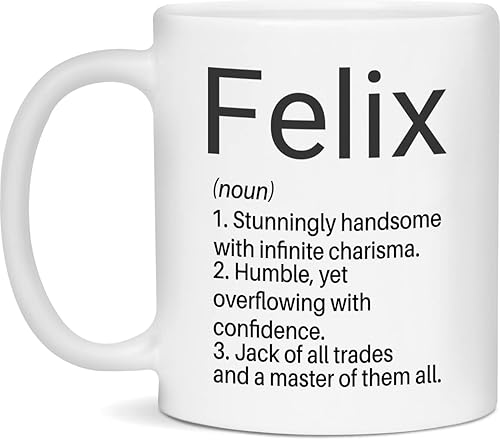 Felix - Taza con definición de nombre, tazas con nombre personalizado, tazas de café con significado de nombre, tazas con nombre, regalos para