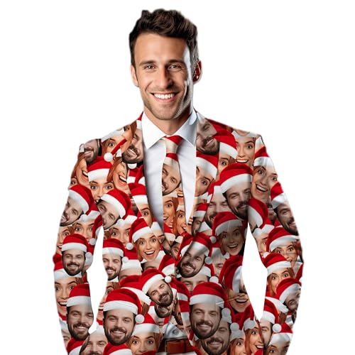 Custom Funny Christmas Blazers for Women Men-Personalized Face Blazer Jacket&Ties with Picture Name-Customized Funny Casual Business Xms Sweat Blazer-Personalized Fashion Sport Button Coat Tailcoat
