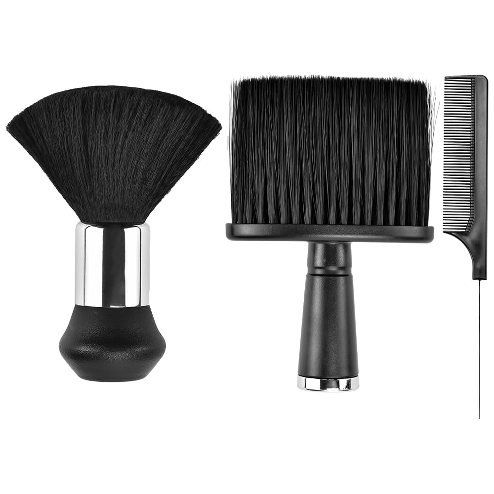 CAREDGO Cepillo de Cuello para Peluquería, 2 Brochas de Barbería y 1 Peine de Peluquería Cepillo de Limpieza para Babería Suaves y Agradable al Tacto Brocha para Quitar Pelos el Polvo