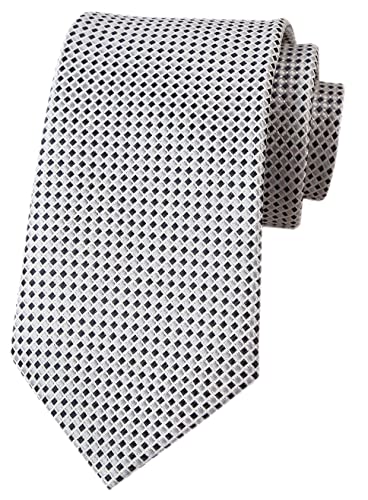 Men Classic Black Silver Jacquard Woven Silk Tie Geometric Micro Checks Neckties #TOP9