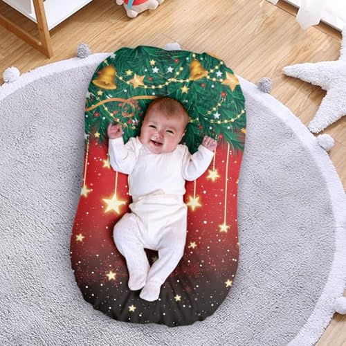 Image of ZOUTAIRONG Christmas Star Bassinet Sheet Set Snug Fitted Cradle Fitted Sheets Stretchy Ultra Soft for Oval Rectangle Hourglass Bassinet Mattress for Xmas