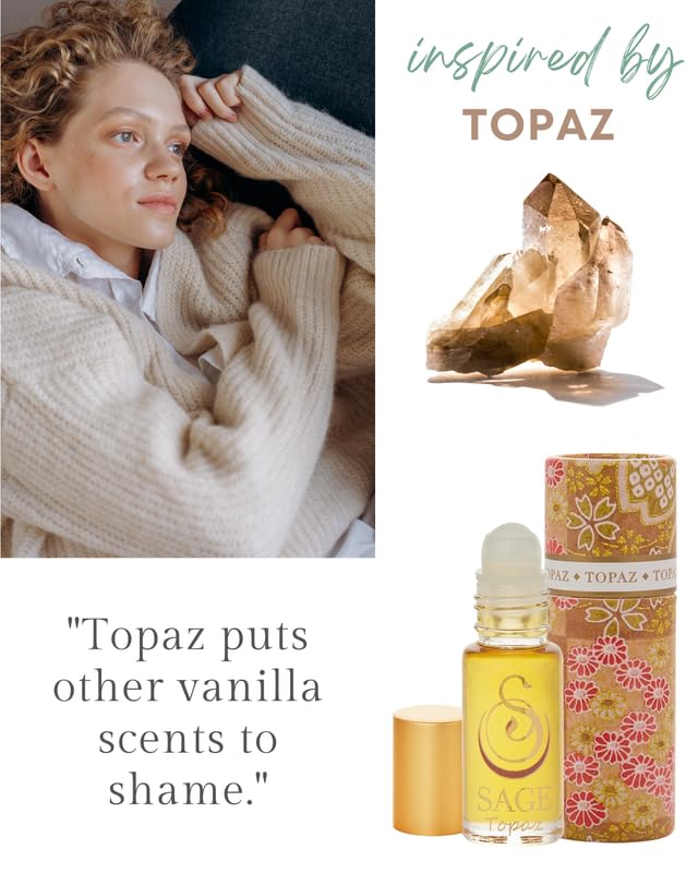 The Sage Lifestyle Topaz Roll On, Oil, Vanilla Perfume, Sandalwood, Rosewood, Mango, Vanilla Musk, Perfume for Women, Long Lasting, Warm & Cozy Fragrance, Gourmand, Artisan, 1/8 oz, Travel Size Parfum - Image 3
