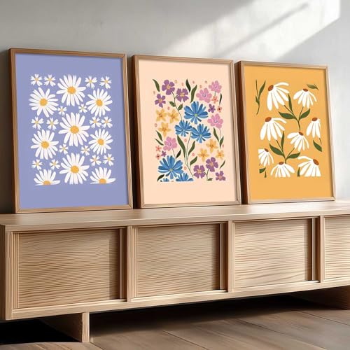 Image of kotart Home Decor Floral Painting Decorative Wall Art | Aesthetic Poster With Frame For Living Room Bed Room Hotel Wall Decor Digital Reprint Set of 3 (10X13 inch)