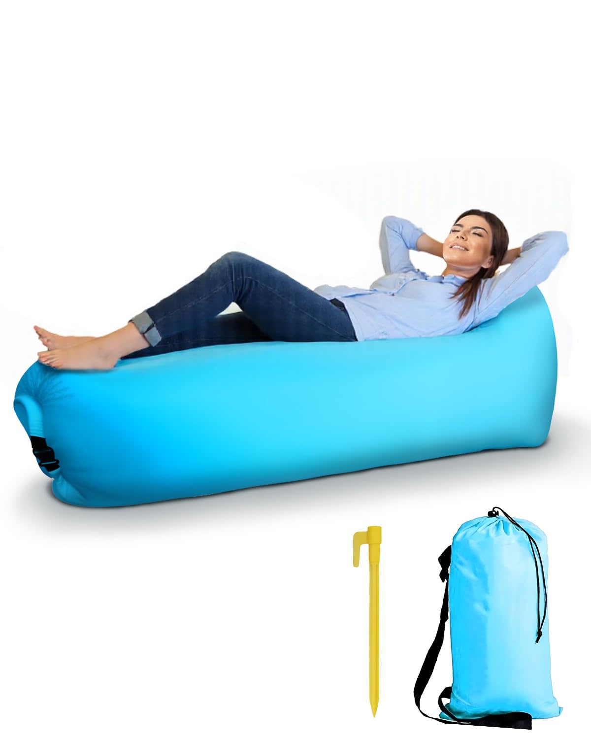 Zumhigh Inflatable Air Lounger Sofa, Portable No-Pump Air Couch with Carry Bag & Ground Stakes, Waterproof Lazy Lounge Chair for Camping, Beach, Travel, Festivals and Outdoor Relaxation