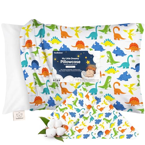 Image of KeaBabies Toddler Pillowcase 13x18 Organic Cotton Cover (Happy Dino) | Standard Toddler Pillowcase for Kids, Boys Girls, Soft, Durable Cotton Cover for Miniature Sleepy Pillow Cute Color No Pillow