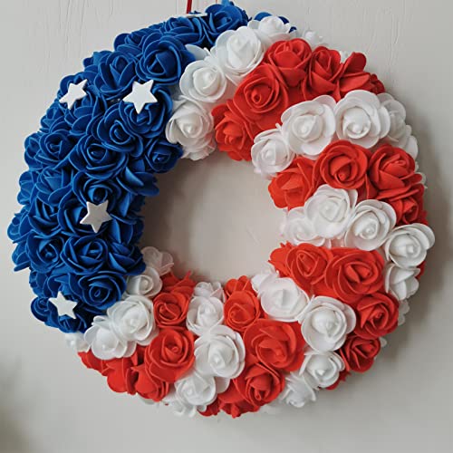 YQYAZL Unabhängigkeitstag-Kranz, 30 cm, 4. Juli Kränze für Haustür Gedenktag Kranz rot weiß und blau Blumengirlande Unabhängigkeitstag Party Dekor Cover