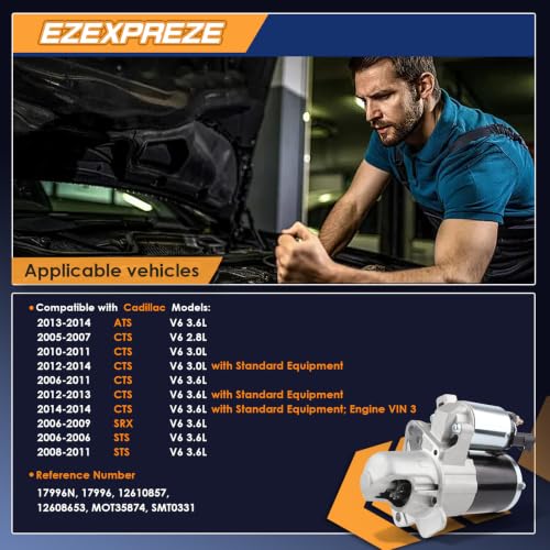 Image of Ezexpreze 17996 Starter for Chevrolet Camaro 2010-2014 & Cadillac ATS 2013-2014, CTS 2005-2014, SRX 2006-2009, STS, 2.8L 3.0L 3.6L, 12V 1.4KW 12 Teeth Clockwise, Replace# 12610857
