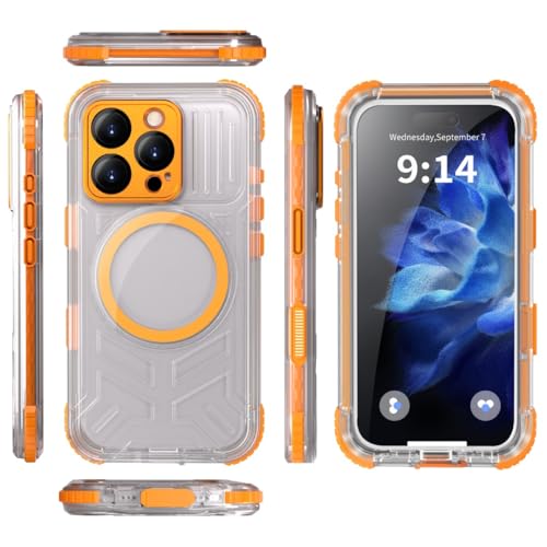 iPhone16Pro�p �P�[�X �h�� �h�o �J�o�[ �N���A �ϏՌ� TPU ���� �I�����W IP68 MagSafe �}�O�Z�[�t�Ή� ���C�����X �A�C�t�H��16�v�� �H������ �����C �A�E�g�h�A �C �v�[�� 360�x���S�ی� �X�g���b�v�z�[��