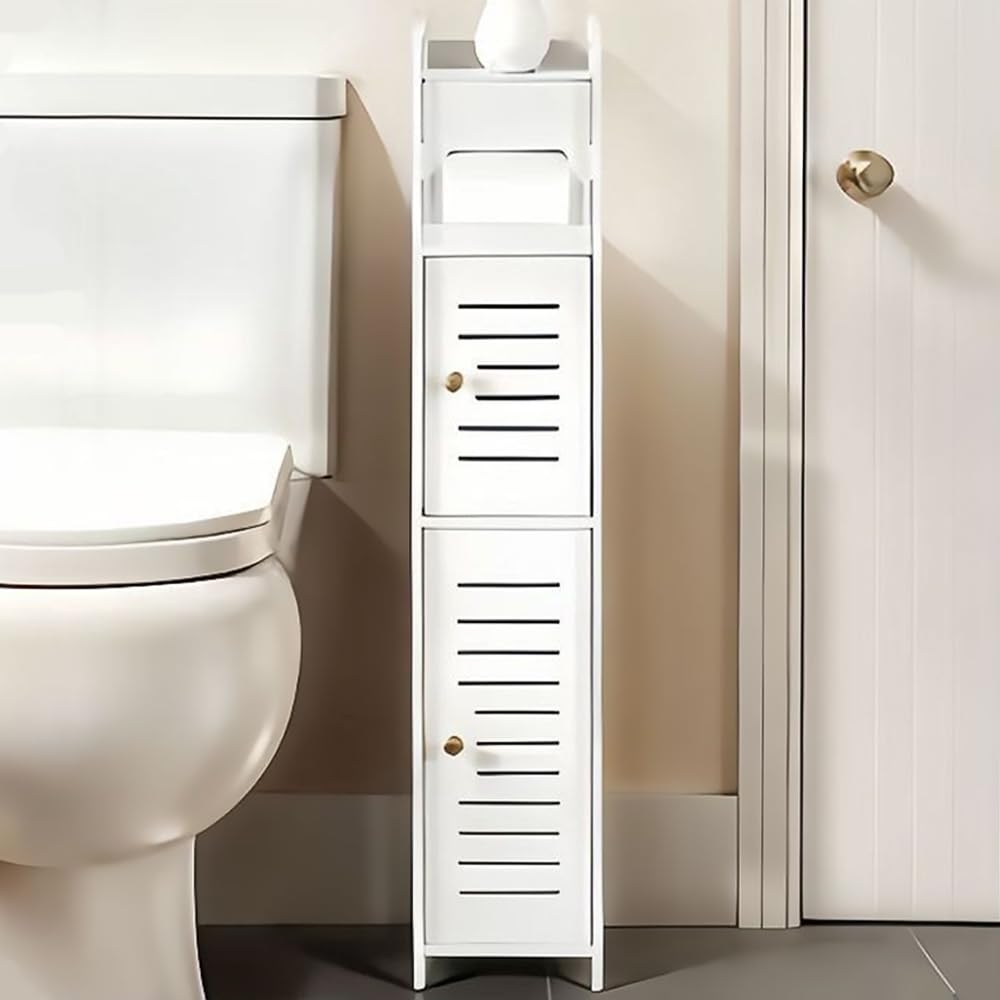 MINGTIANGH トイレ 収納 トイレラック スリム ホワイト おしゃれ トイレットペーパー ストッカー コーナーラック 掃除用具 サニタリー 収納 サニタリーボックス 組立簡単 省スペース 省スペース トイレ 玄関 洗面所 寝室 書斎 リビングルーム ペーパー ティッシュ収納 隙間収納