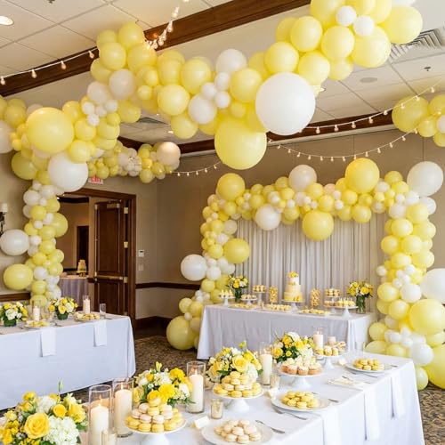 Image of RUBFAC 135pcs Pastel Yellow Balloons, Latex Light Yellow Balloon Different Sizes 18 12 10 5 Inch for Garland Arch Baby Shower Anniversary Wedding Birthday Party Decorations