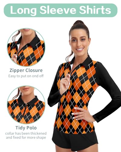 Soneven Womens Long Sleeve Golf Shirts Half Zip Moisture Wicking Print Golf Tops Tennis Shirts(XS-3XL)3