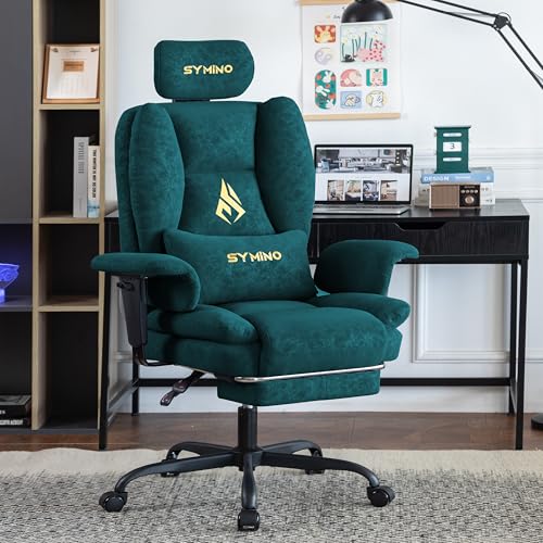 Image of Symino Gaming Chair with Footrest, Up /Down Armrests, Suede Fabric Ergonomic Office Chair, 155 Recline Computer Chair for Desk, Green