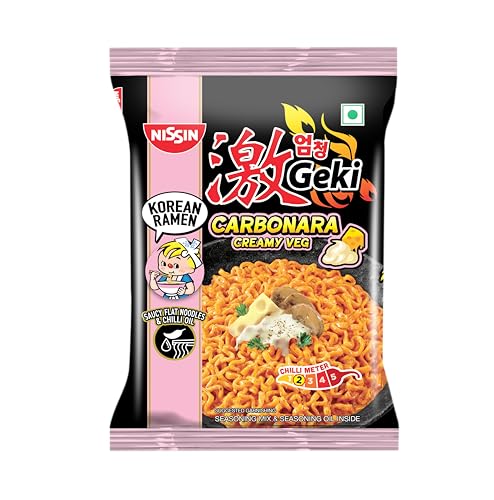 Image of Nissin Geki Korean Ramen Carbonara Creamy Veg Flavored Instant Noodles 80gm