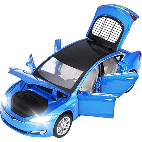 Image of 1:32 Diecast Metal Car Model Tela S Toy Cars For Kids Pull Back Openable Doors With Light Sound, Multicolor