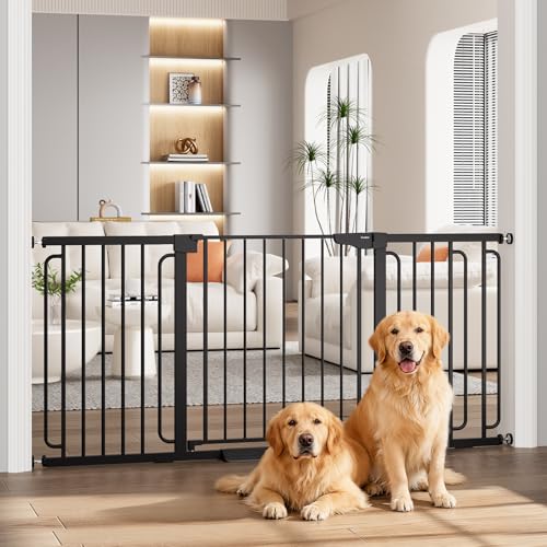 Cumbor Extra Wide Baby Gate 36.6-69 Walk-Through Dog Gate for Stairs Doorways & Hallways 30.5 Tall Auto-Close & Dual-Swing Safety Child Gate Indoor Easy Install Pressure-Mounted Pet Gate Black