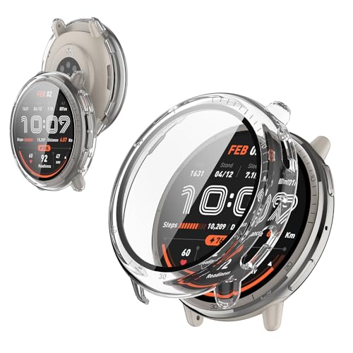 For Amazfit Active 2 �P�[�X �K���X�t�C���� �N���A YILLIONS ��̌^ �����K���X + PC �ی�J�o�[ �P�[�X TPU�f�� �h�C�菝 �S�ʕی� �����ȒP ���ϋv �h�Ռ� Amazfit Active 2 �J�o�[ �t�C����(�N��