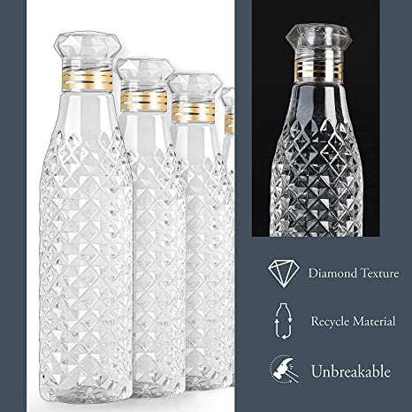 Image of MEELANA Crystal Clear Plastic Water Bottle Ideal for Home, Office, Sports, School, Restaurant, Travelling, Gym, Yoga non Toxic Checkered Pattern Fridge Water Bottle (1000 ML) (12)
