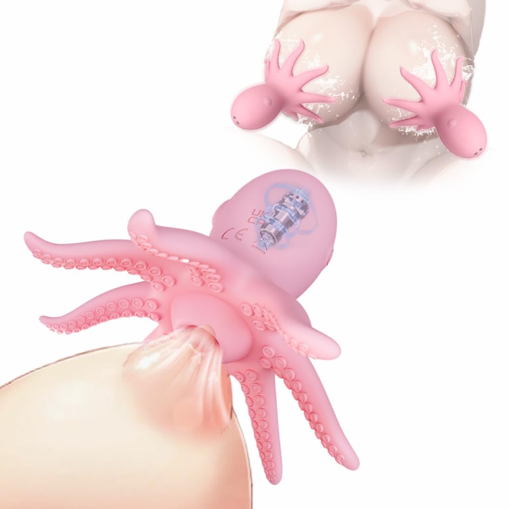 Jomyu 2 Oktopus Elektrische Brustmassagegeräte Nippel Vibrator mit 10 Vibrationsmodi ＆ Saugmodus Electric Breast Clitoris Nippel Stimulation Lecken Brust Massager Stimulator Sexspielzeug für Frauen