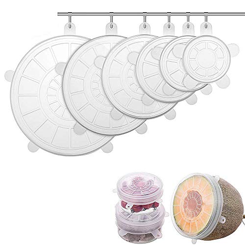 JollyJelly Couvercle de Couvercle en Silicone Extensible 6 pièces réutilisable (White)
