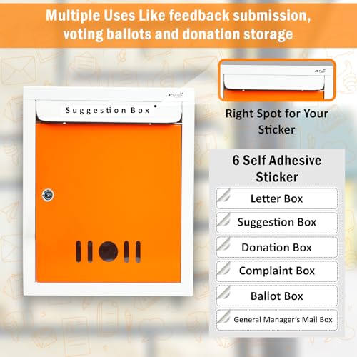 Image of JD FRESH Wall Mount A4 Size Letter Box /Mail Box /Suggestion Box /Complaint Box for Office /Post Box for Home gate with Clear Window View & Secure Key Lock - (Orange)