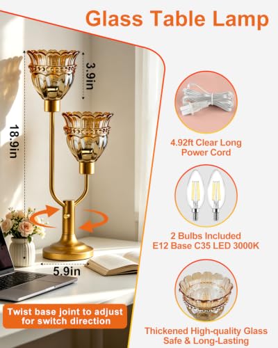 Image of Lightdot Mid Century Modern Table Lamp Dimmable Vintage Gold Lamp Gift