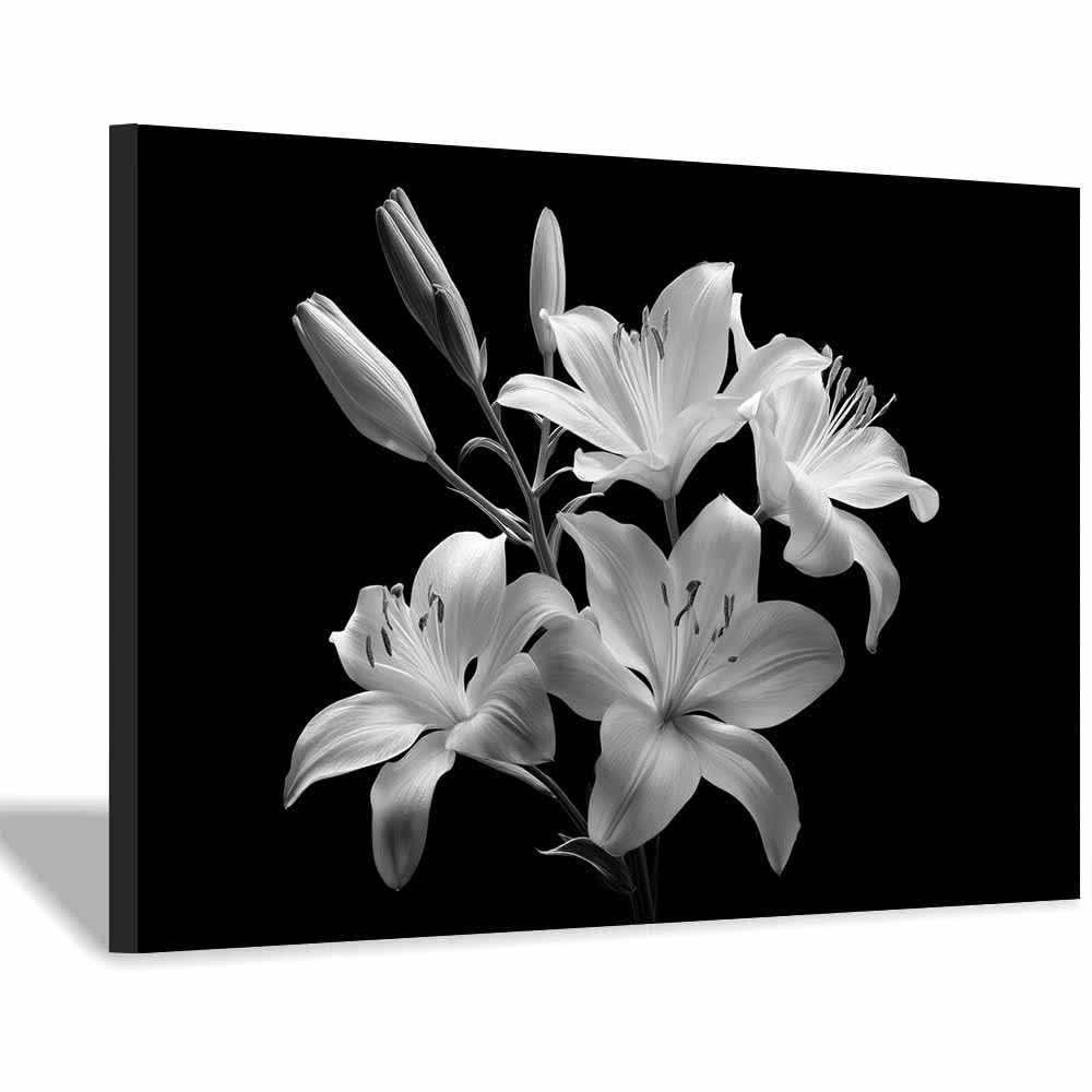 HOQIU Black And White Pictures For Walls Monochrome Lilys Blooms prints for walls, canvas wall art, for Living Room Bedroom Bathroom Home Office Wall Decoration(Multicolor)-60x80cm Framed