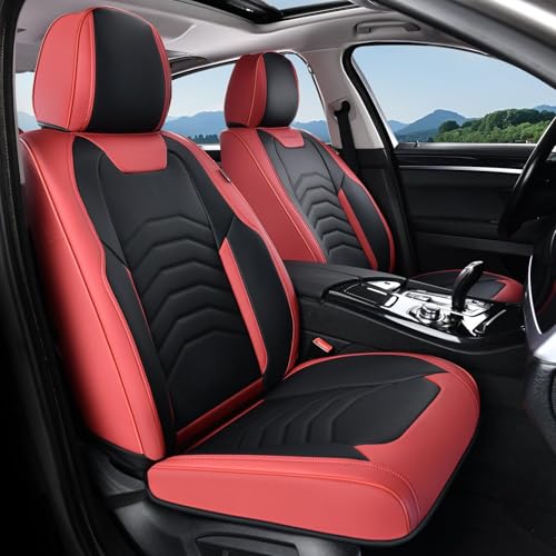 Image of Coverado Front Seat Covers for Cars, 2 Pack Faux Leather Car Seat Covers, Waterproof Automotive Seat Covers Driver Car Seat Protector Car Seat Cushion Universal Fit for Most Cars Trucks SUV, Red&Black