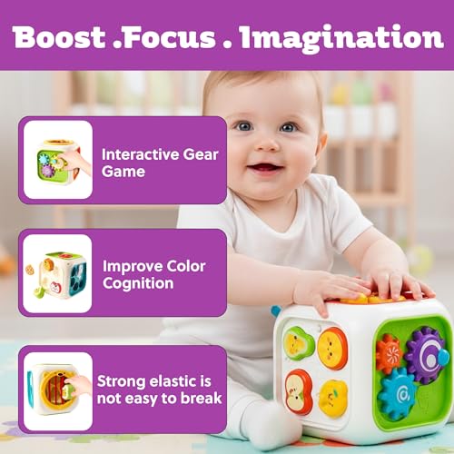Image of ToyTastic Baby Activity Cube Toy, 6-in-1 Montessori Learning Cube for Toddlers, Sensory Busy Board with Gears, Beads, Shape Sorter & Educational Developmental Toy for Infants 12+ Months
