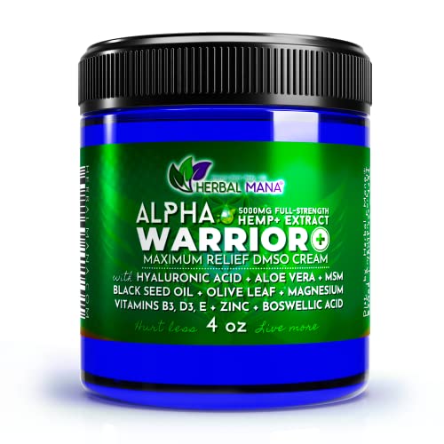 Herbal Mana Alpha Warrior With 5000Mg Hemp & 99.9% Pure Dmso Cream - Maximum Strength Msm, Hyaluronic Acid Gel, Magnesium Oil Topical Hot Balm - Organic Icy Muscle Soothing - Bruise, Freeze Lotion #TOP15