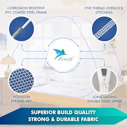 Image of Evafly Mosquito Net for Single Bed with Heart Design | Premium Polyester Mesh | Foldable Pop Up Bed Net | Fine Mesh Protection from Mosquitoes & Insects | Easy Setup, Washable | Purple