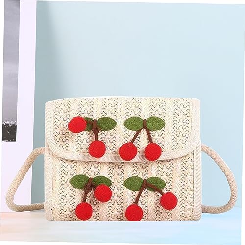 Straw Bag for Women - Cherry Shoulder Bag, Cute Straw Purse, Woven Crossbody Cluth, Stylish Beach Handbags, Travel Sling Wallet, Summer Daily Decoartion 20 x 16 x 8cm4