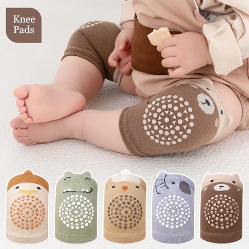 Baby Crawling Knee Pads and Socks with Anti-Slip Grips 10 Pairs Unisex Baby Toddler Nonslip Kneepads & Ankle Socks2