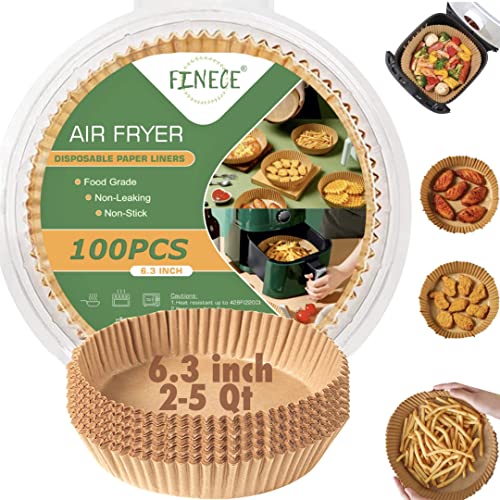 Finece Air Fryer Liners Round, 100Pcs For 2 To 5 Qt Air Fryer Disposable Paper Liner, 6.3 Inch Unbleached Non-Stick Oil-Proof Parchment Paper #TOP1