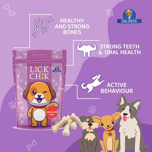 Image of Dr. Pets Pack of 2 (120g Each) Lickchik Calcium Milk Bone Dog Treats | Training Snacks for Dogs & Puppies | Strong Teeth & Bone Support | Real Chicken Enriched