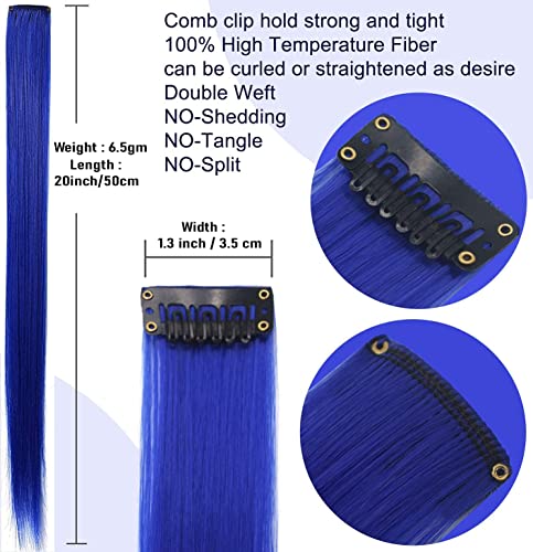 Image of Reusable Coloured Hair Streaks Extensions For Women Hair Coloured Hair Extension For Girls Set of 2 Pcs (Royal Blue)