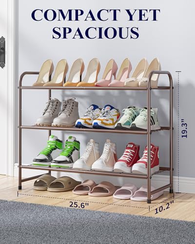 Image of Kitsure Shoe Rack - Stainless Steel Shoe Organizer, Sturdy Shoe Rack for Closet and Front Door Entrance, Free Standing Shoe Shelf, Closet Organizers and Storage, 25.6 inch Wide - 3 Tier, Brown