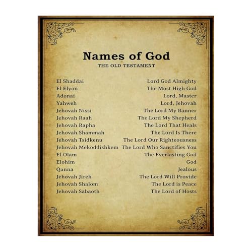 Names of God Christian Wall Art Decor - Inspirational Bible Verse Art Print for Home, Office, Church, Living Room & Bedroom Decor (Unframed, 11 x 14 inches)