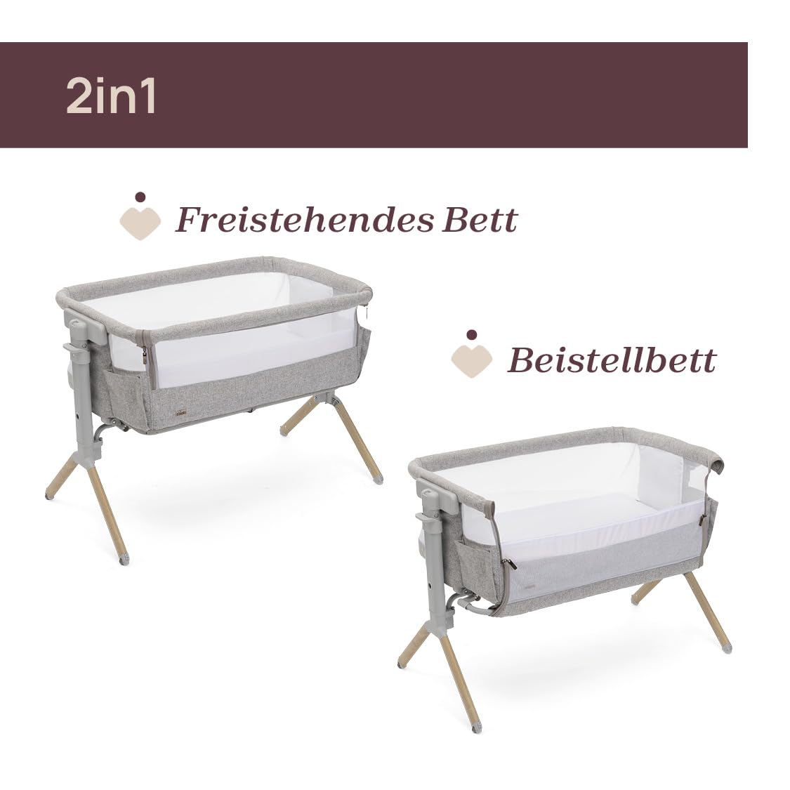 Chicco Next2Me Armonia Baby Beistellbett, aufklappbare Seitengitter, 11 Höhenstufen, höhenverstellbar von 66 bis 83 cm, 4 Rollen, hervorragende Luftzirkulation, hellgrau meliert