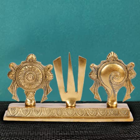 Kartique Brass Shankh Chakra Namah Showpiece Shankha Tilak Padma Padmanabha Swami Vishnu Home Decor Tirupathi Balaji Padma Height 4.25 Inch Gold Color - Image 2 thumbnail