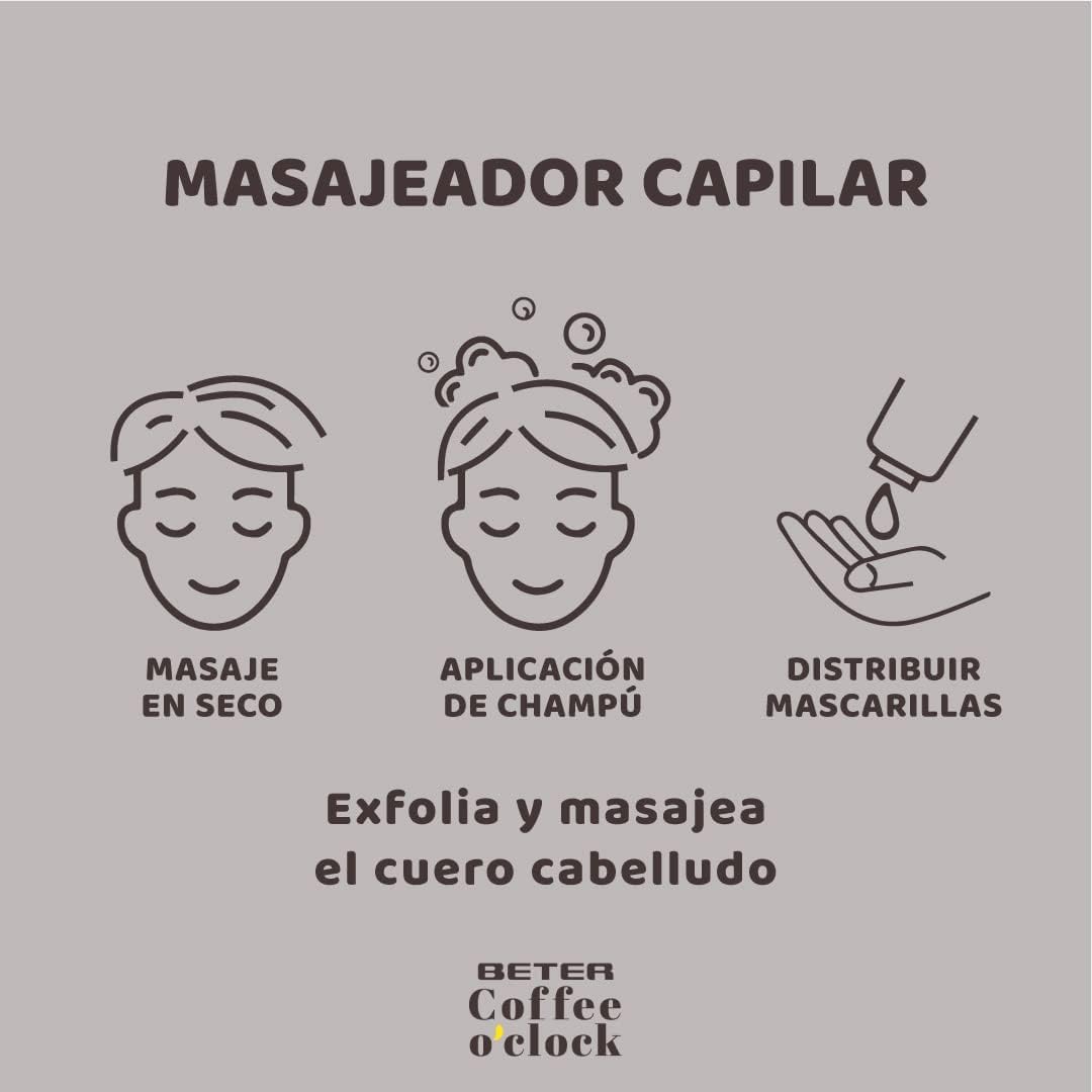 Beter - Cepillo Masajeador para Cuero Cabelludo, ideal para exfoliar - Coffee O'clock - Masajeador capilar - Emulsionador de Champú - Scalp massager - Emulsiona, Masajea y Exfolia - Púas de Silicona