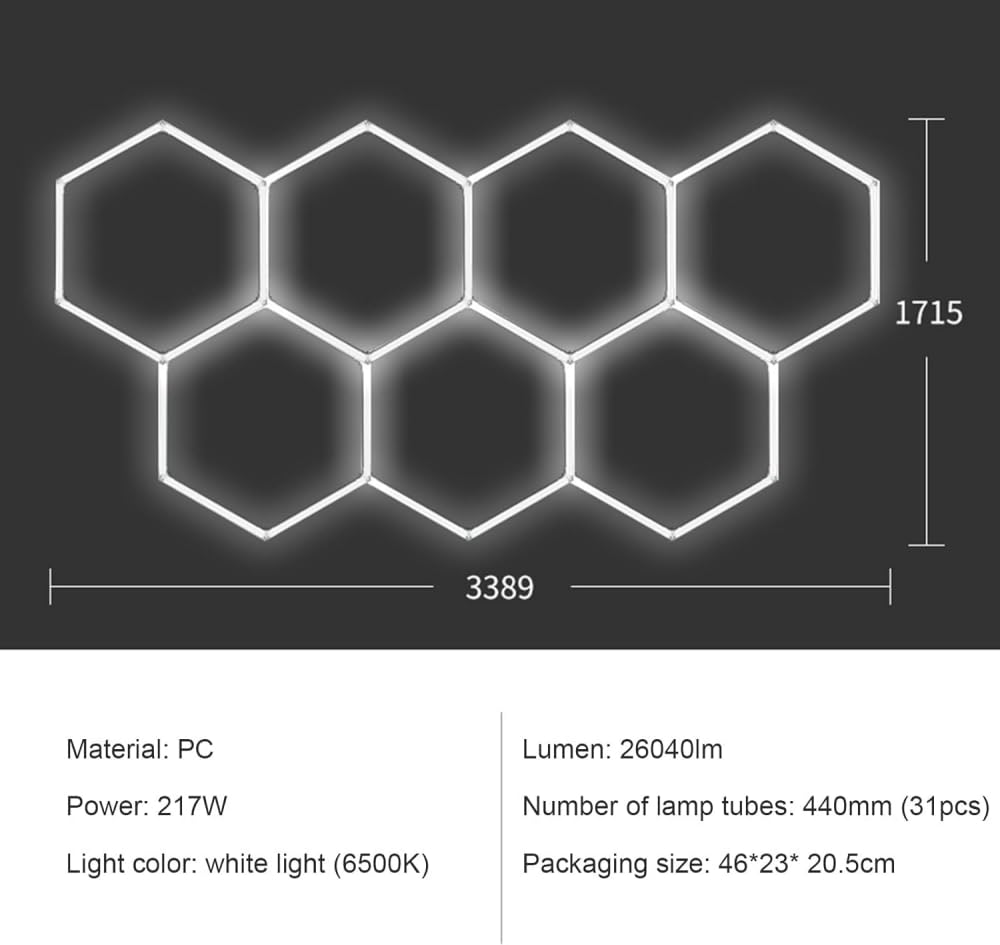 Éclairage De Garage LED Hexagonal, Plafonnier LED Nid D'abeille,Lampe De Garage Hexagonale,1 À 8 Trous Au Choix, Adaptés Aux Garages, Lave-Autos, Salles De Fitness Ou Centres Commerciaux,etc-7 holes A