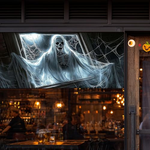 Calcomanía de ventana Halloween espectro esqueleto 39.3x17.7 pulg miniatura 2