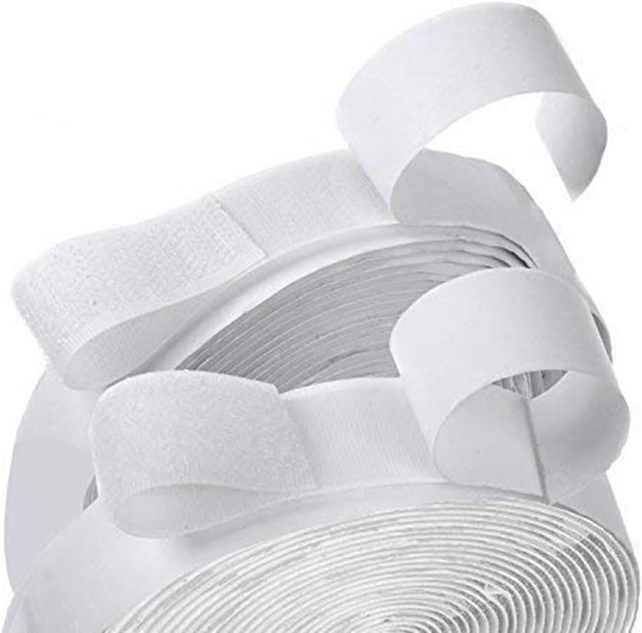 Hook and Loop Self Adhesive Strip Sticky Tape (2cm Width and 5m Length, White)