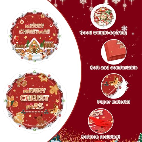 96 Pieces Christmas Gingerbread Tableware Set – Red Merry Christmas Disposable Plates, Napkins, and Forks with Gingerbread House and Cookie Designs for Holiday Dinners and Celebrations – Serves 24 – Image 3