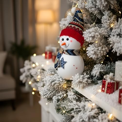 Image of Crackles Snowman Decoration 26CM with Scarf & Hat | Cute Christmas Snowman Figurine for Table, Home & Xmas Tree Decor | Festive Ornament for Party & Gifts