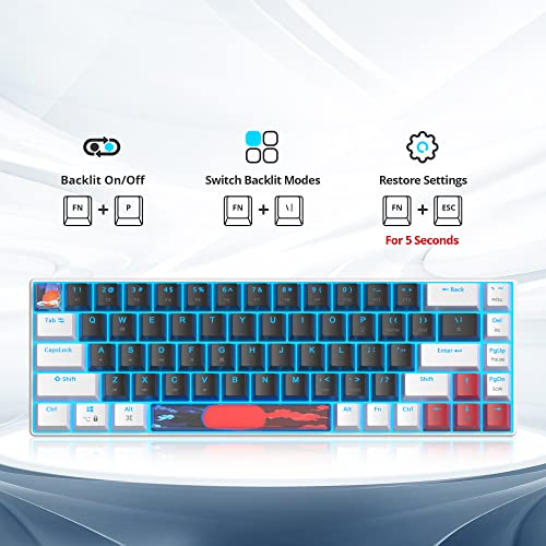Image of 60 Percent Gaming Keyboard 68 Keys Mechanical Keyboard LED Backlit Compact Wired Keyboard with Red Switch for Windows PS4 /5 Xbox Gamer(White-Black)