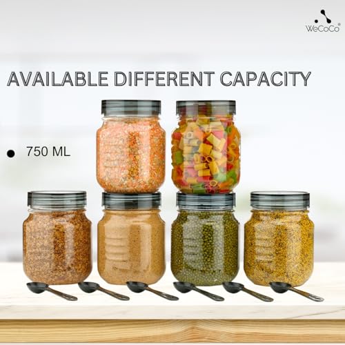 Image of Plastic Pet Storage Jar Set (750ml) with Spoons, Air-tight, Design - Kitchen Container (BLACK 3)