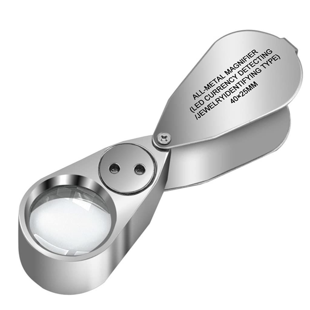 Zhouyqx As Shown 40X Full Metal Illuminated Jewelers Magnifier Best Pocket Folding Glass Jewelers Lens Eye Loupe With Led