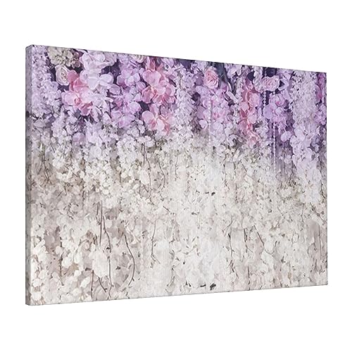 Toile lavande et blanc tableau floral moderne sans cadre déco salon 40x61