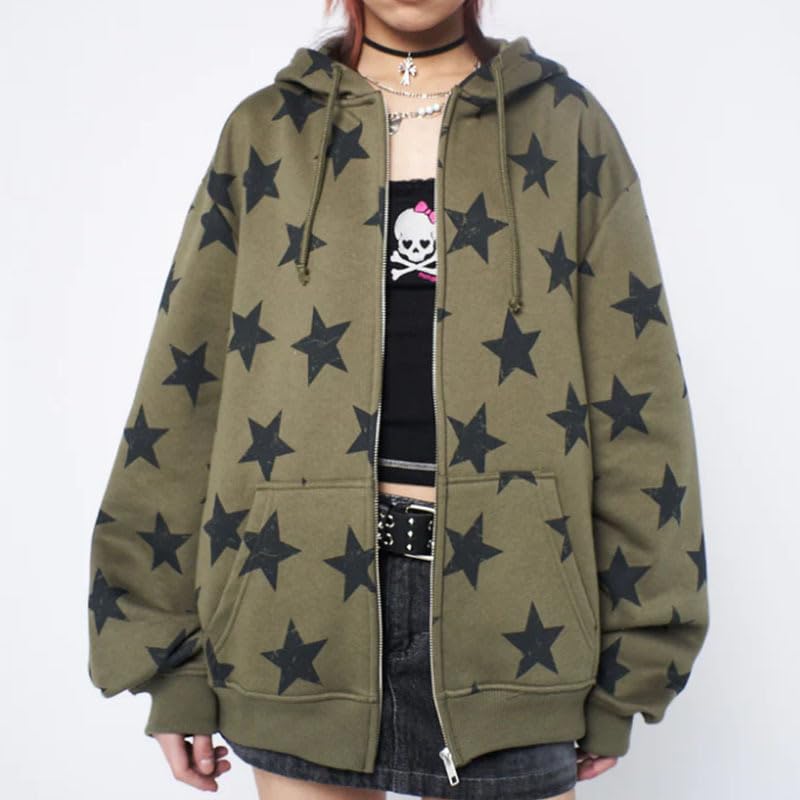 Y2k Clothes Vintage Star Oversized Hoodies Men Jacket Harajuku Goth Long Sleeve Hip Hop Zip Up Sweetshirt Top Coat3
